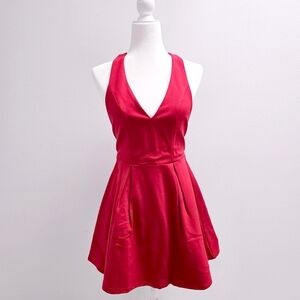 Red V-Neck Short Dress